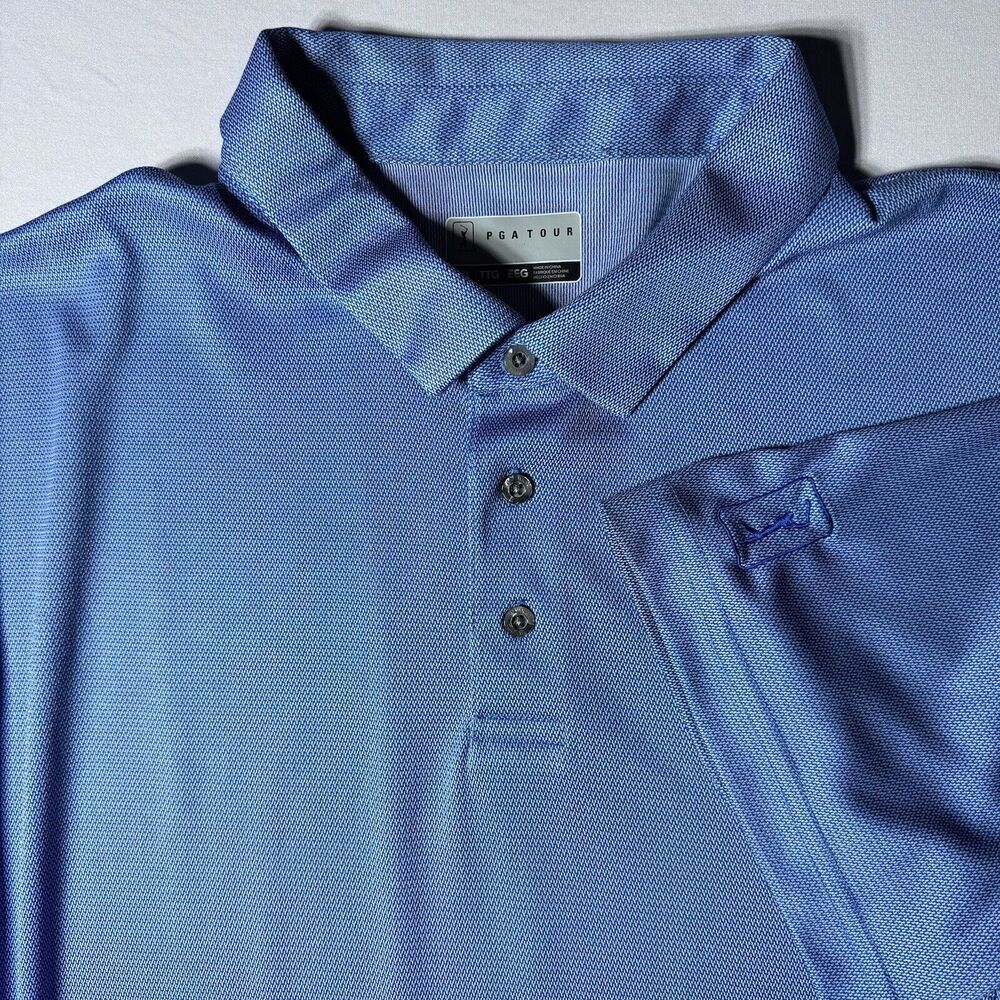 PGA TOUR Mens XXL Blue Golf Short Sleeve Polo Shirt Geometric All Over Print